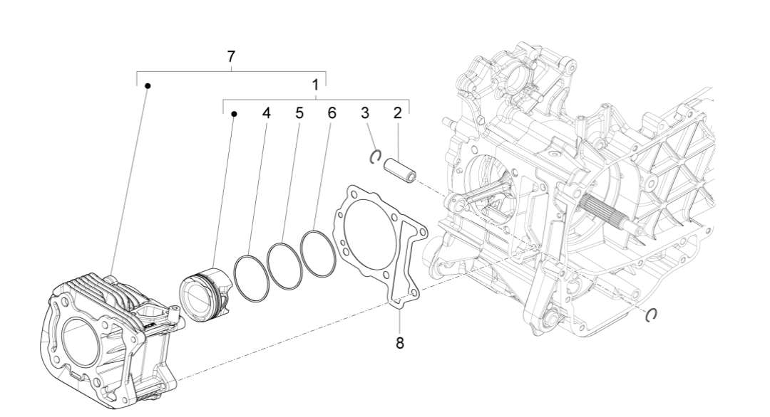 Cilinder - Zuiger Vespa Sprint 150 3V IE ABS Euro 3 2015
