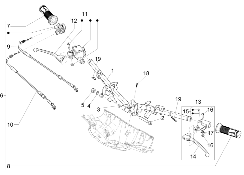 Stuur - Remcilinder- Gaskabel - Handvatten Vespa Sprint 150 3V IE ABS Euro 3 2015