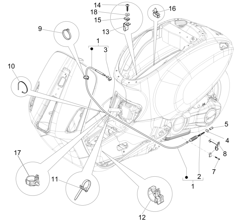 Achterremkabel Vespa Sprint 150 3V IE ABS Euro 3 2015