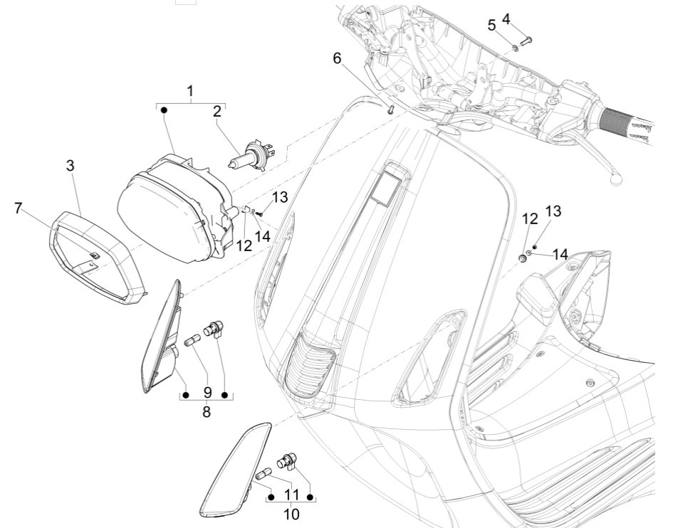 Koplamp - Knipperlichten voorzijde Vespa Sprint 150 3V IE ABS Euro 3 2015