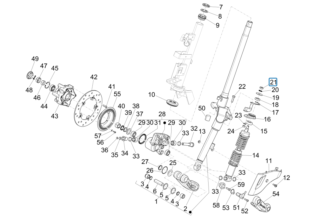 Voorvork - Balhoofdstel Vespa Sprint 150 3V IE ABS Euro 3 2015