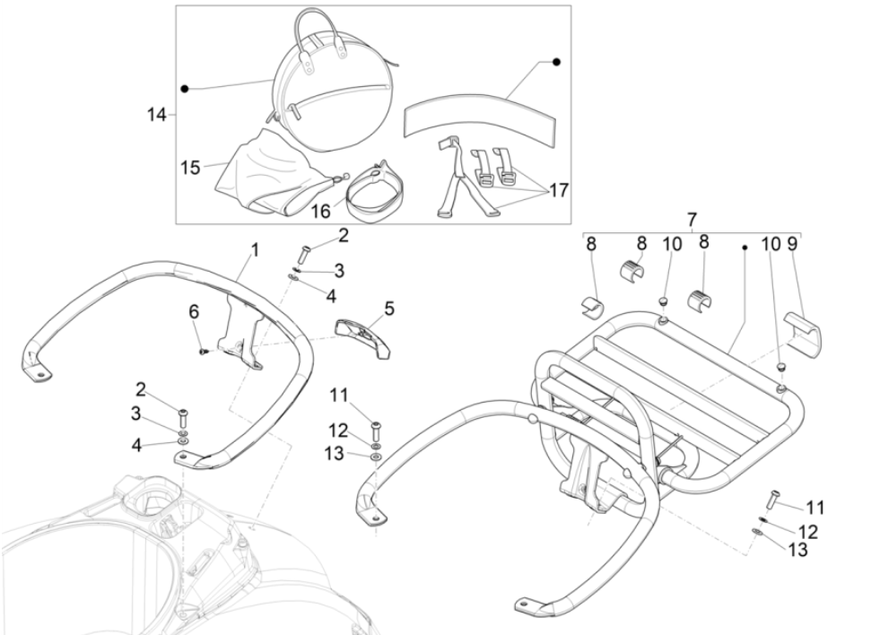 Achterdrager Vespa GTS 300 Super HPE 4V IE ABS Euro 5 2020-2022