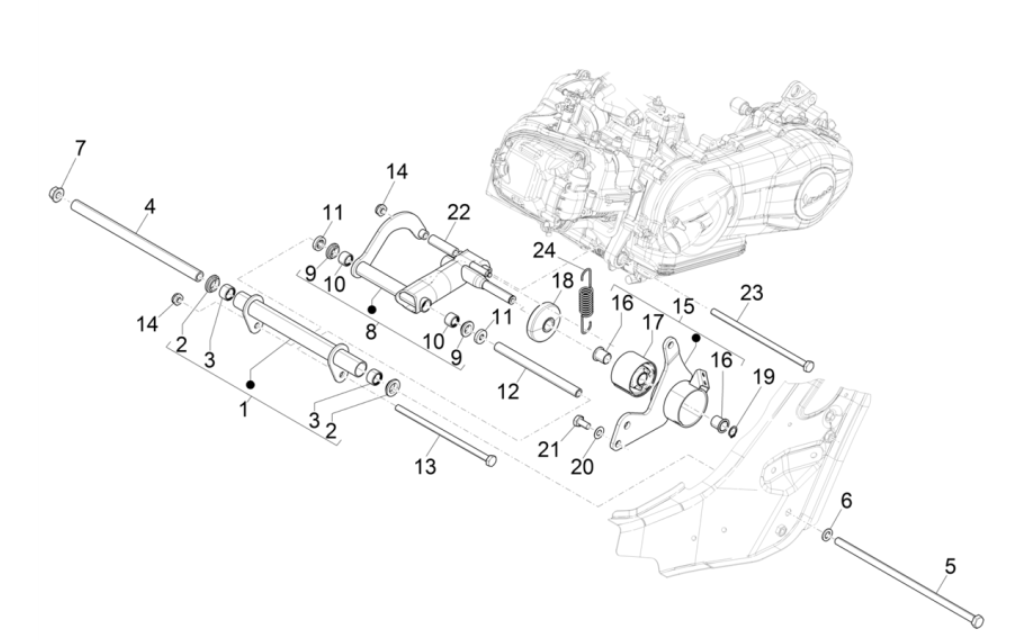 Motorophanging Vespa GTS 300 Super HPE 4V IE ABS Euro 5 2020-2022