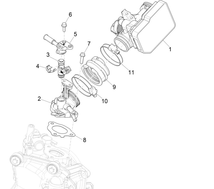Gasklephuis - Injector - Inlaatspruitstuk Vespa GTS 300 Super HPE 4V IE ABS Euro 5 2020-2022
