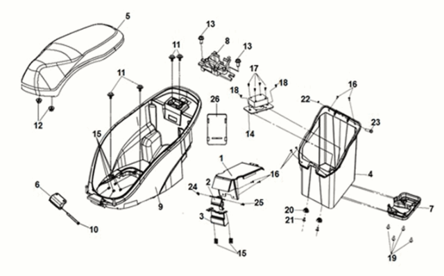 Seat/ luggage box Sym E-MIO