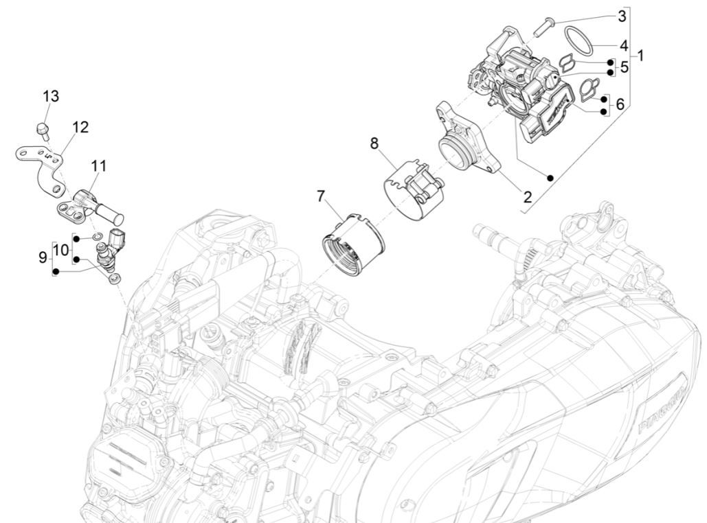 Gasklephuis - Injector - Inlaatspruitstuk Piaggio Medley 125 ABS Euro 5 2021-2022