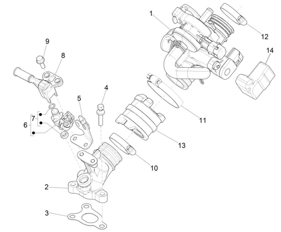 Gasklephuis - Injector - Inlaatspruitstuk Vespa 4-takt IGET 3V Euro 4
