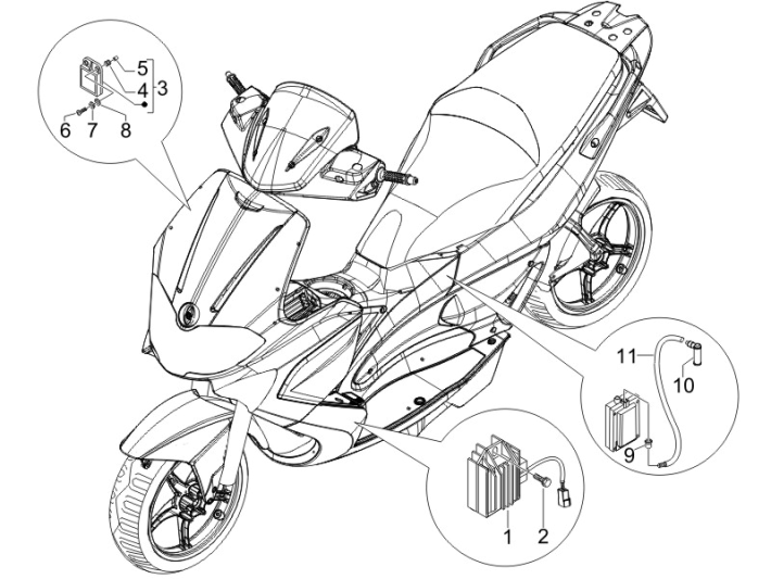 Spanningsregelaar - Bobine - Elektronische delen Gilera Runner 50 SP 50 2-takt LC 2010-2017