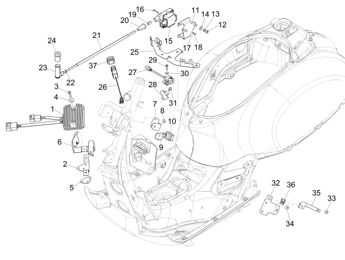 Spanningsregelaar - Bobine - Elektronische delen Vespa GTS 300 (met en zonder ABS)