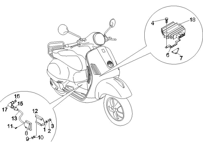 Spanningsregelaar - Bobine - Elektronische delen Vespa GTS 250 ie 2005-2009 (met ABS)