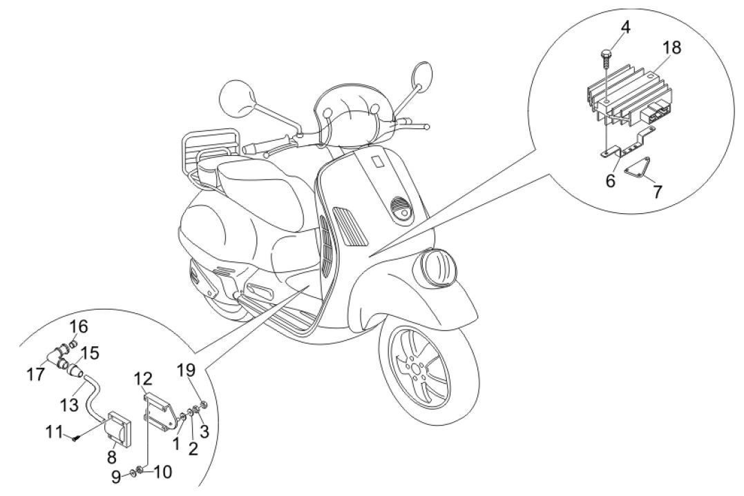 Spanningsregelaar - Bobine - Elektronische delen Vespa GTV 250 IE 4V