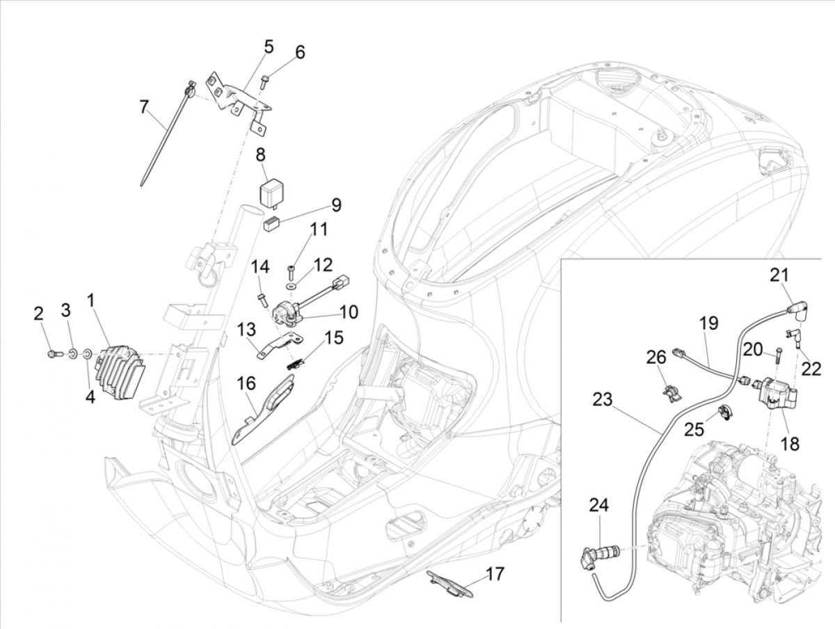 Spanningsregelaar - Bobine - Knipperlichtrelais Vespa Sprint 125 3V IE ABS Euro 5 2021