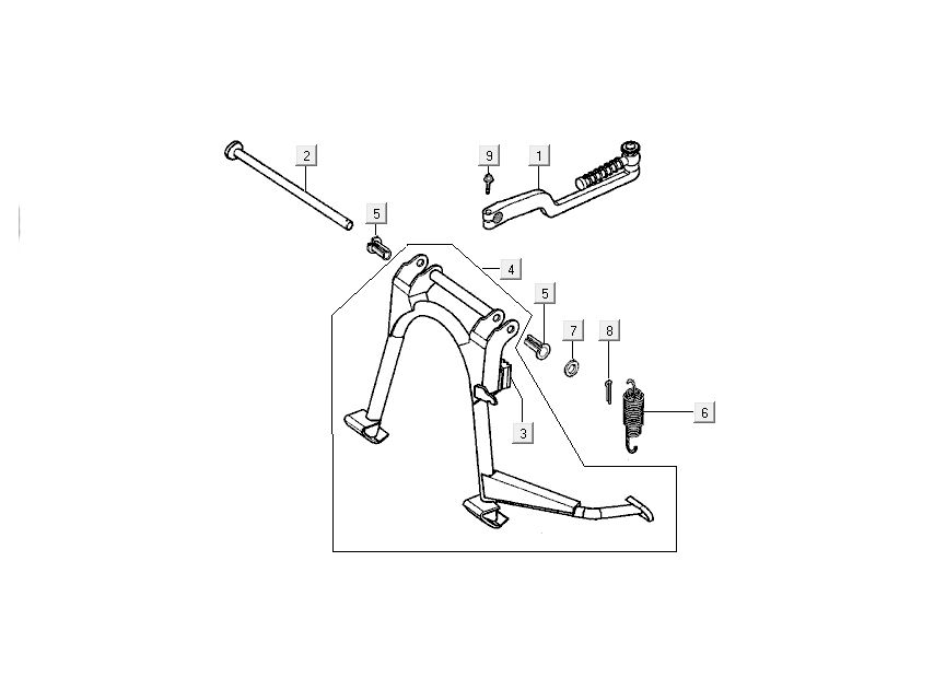 Middenstandaard - Zijstandaard - Kickstartpedaal Kymco Super9 50 2-takt AC oud model matzwart zilver