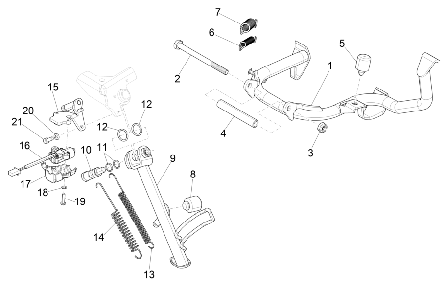 Middenstandaard - Zijstandaard Vespa GTS 125 IE ABS Euro 4 2019