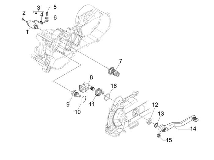 Startmotor - Kickstarteras -Kickstartpedaal - Bendix Vespa S 50 4-takt 4V AC