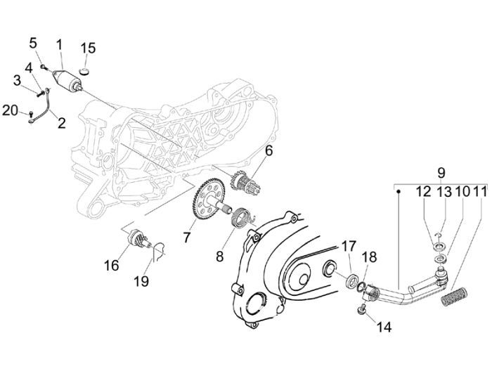 Startmotor - Bendix - Kickstarteras - Kickstartpedaal Piaggio Fly 50 4-takt AC
