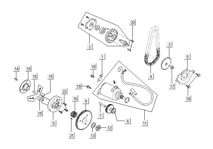 Startmotor - Startkoppeling - Oliepomp Kymco Agility 12