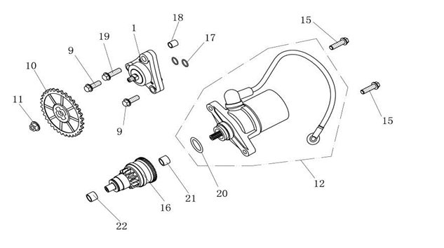 Startmotor - Bendix China Ape 50 bruin