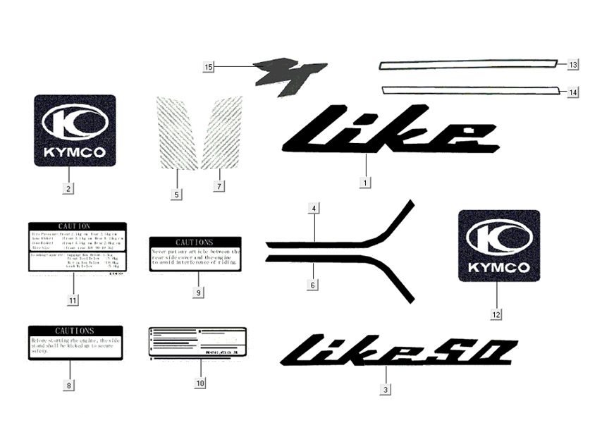 Emblemen - Stickers - Logo Kymco Like TT 4-takt zwart glans 2015