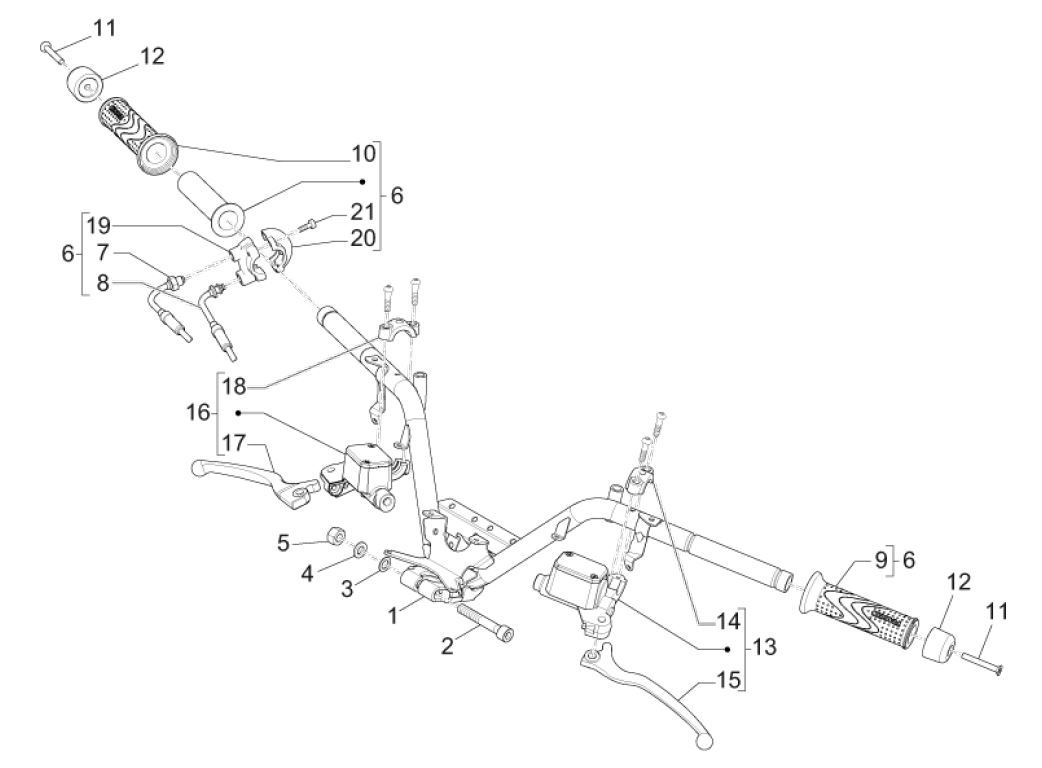 Stuur - Remcilinder- Gaskabel - Handvatten Piaggio MP3 300 ie LT Business - Sport (met en zonder ABS) 2016-2018