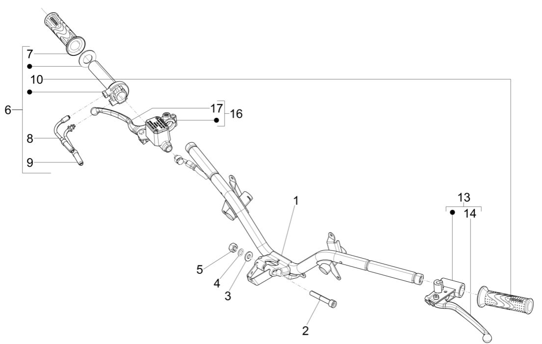 Stuur - Remcilinder- Gaskabel - Handvatten Piaggio Fly 125 IE 4-takt 3V Euro 3