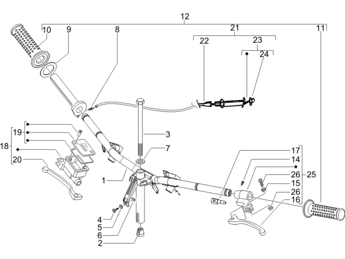 Stuur - Remcilinder- Gaskabel - Handvatten Piaggio Zip 50 SP 2-takt LC 2006-2013