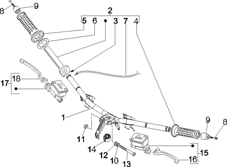 Stuur - Remcilinder- Gaskabel - Handvatten Vespa GTS 250 ie 2005-2009 (met ABS)