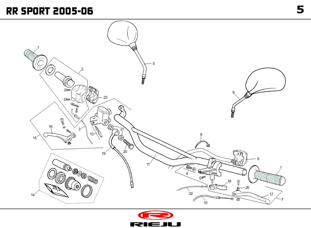 Stuur - Onderdelen stuur - Spiegels Rieju RR Sport zwart 2005 2-takt