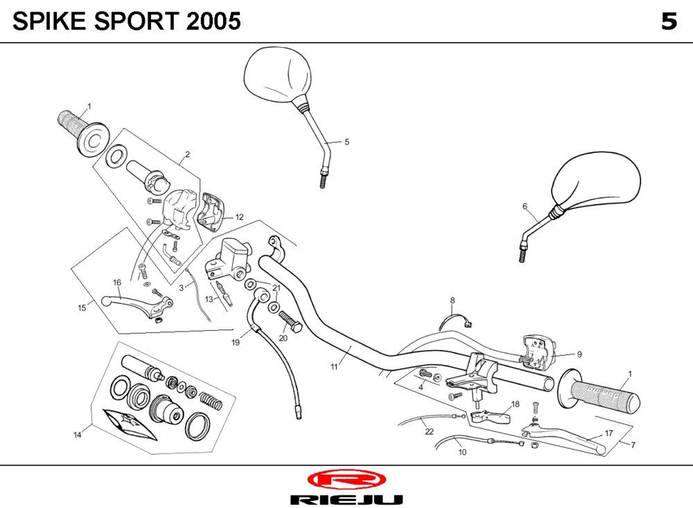 Stuur - Onderdelen stuur Rieju Spike zwart 2005 2-takt