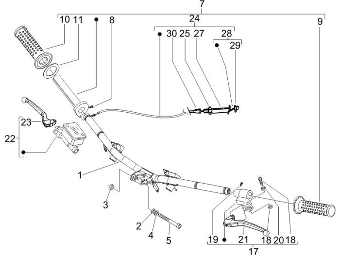 Stuur - Onderdelen stuur Vespa LX 50 4-takt 2V AC 25km/u