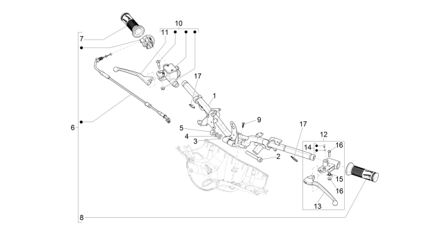 Stuur - Onderdelen stuur Vespa Primavera 50 4-takt IGET 3V Euro 4-Stuur - Onderdelen stuur Vespa Primavera 4-takt 3V (Euro 4)
