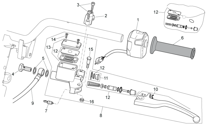 Remcilinder - Stuurschakelaars links Aprilia SR 50 LC (injectie en carburateur) 2004-2009