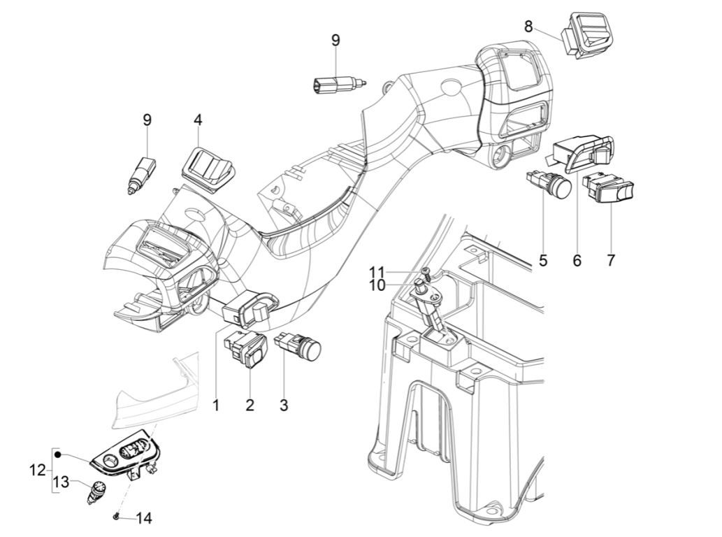 Stuurschakelaars Piaggio MP3 300 HPE / 300 HPE Sport ABS Euro 5 2020-2022