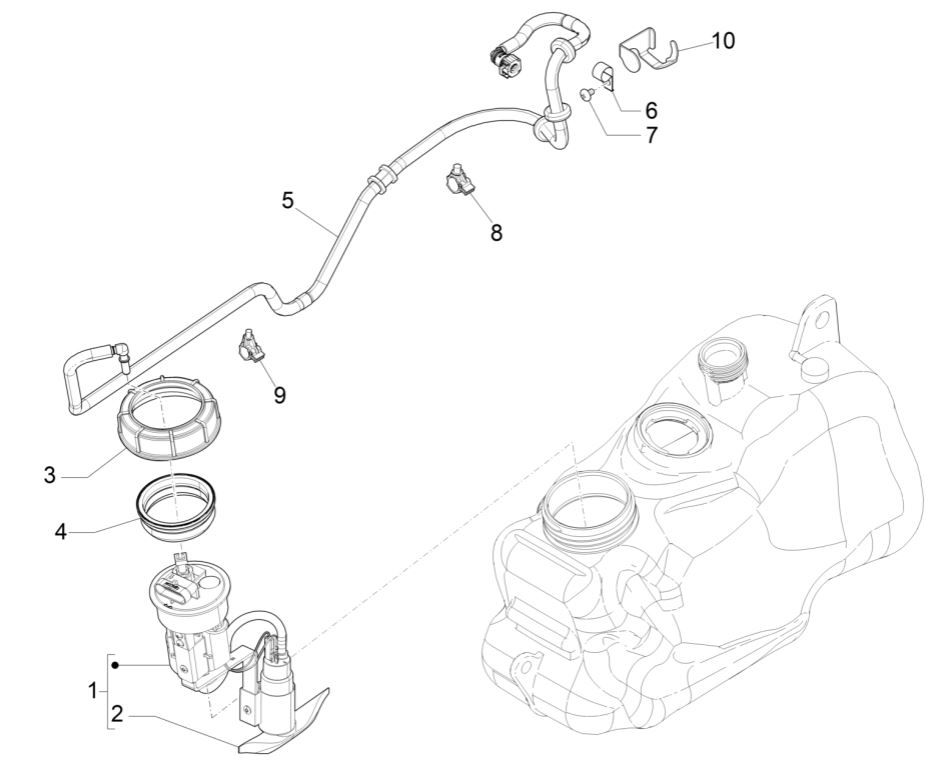 Benzinepomp Piaggio MP3 300 ie LT Business - Sport (met en zonder ABS) 2016-2018