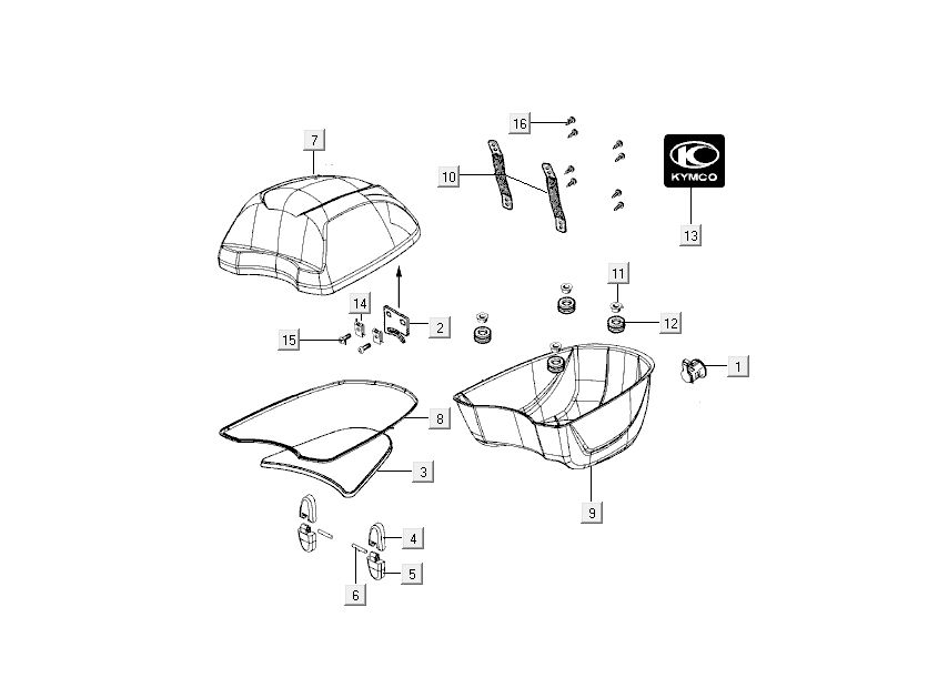 Topkoffer Kymco Like TT 4-takt zwart glans 2015 2015