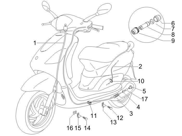 Kilometertellerkabel - Achterremkabel Piaggio Fly 50 2-takt AC