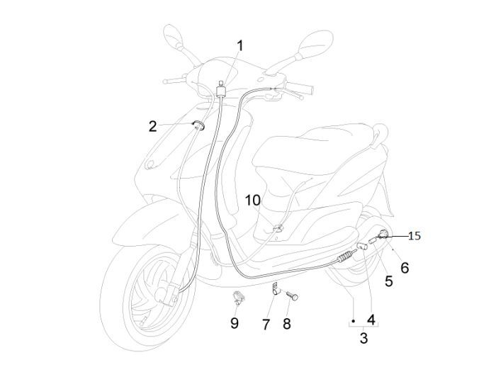 Kilometertellerkabel - Achterremkabel Piaggio New Fly 4-takt 2V