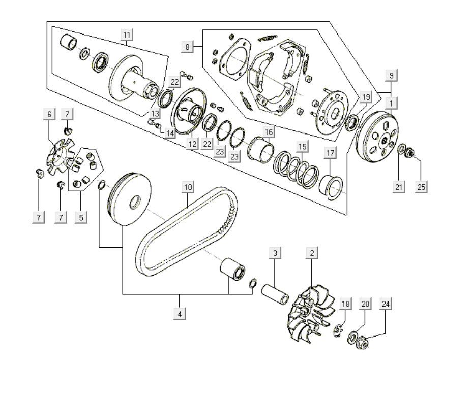 Variateur - V-snaar - Koppeling Kymco Like 200i Wit