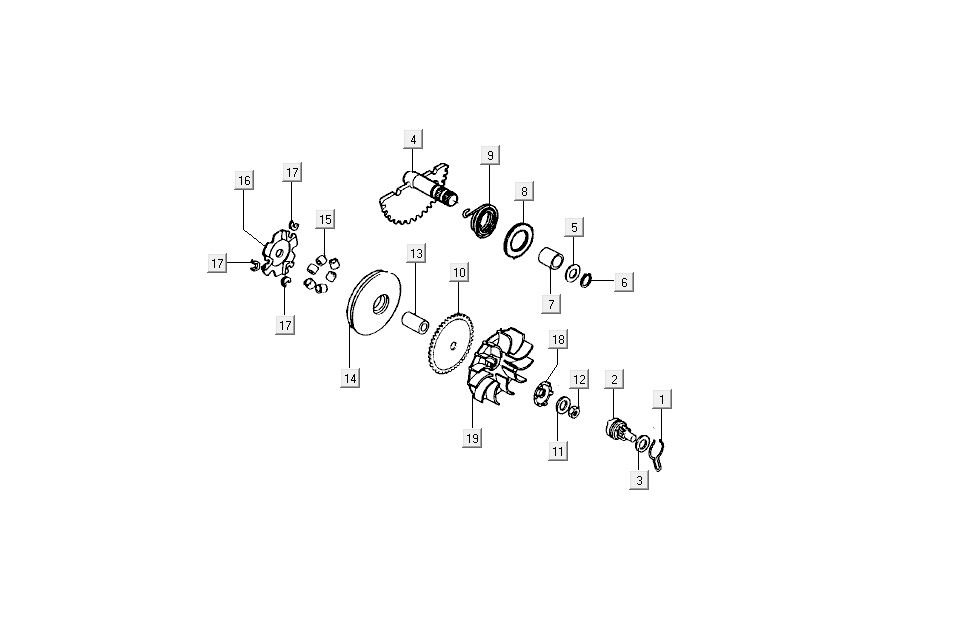 Variateur - Kickstarteras Kymco B&W LC 2-takt zilver