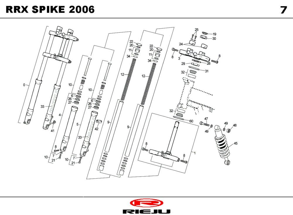 Voorvork - Balhoofdstel - Schokbreker Rieju Spike-x blauw 2009 2-takt