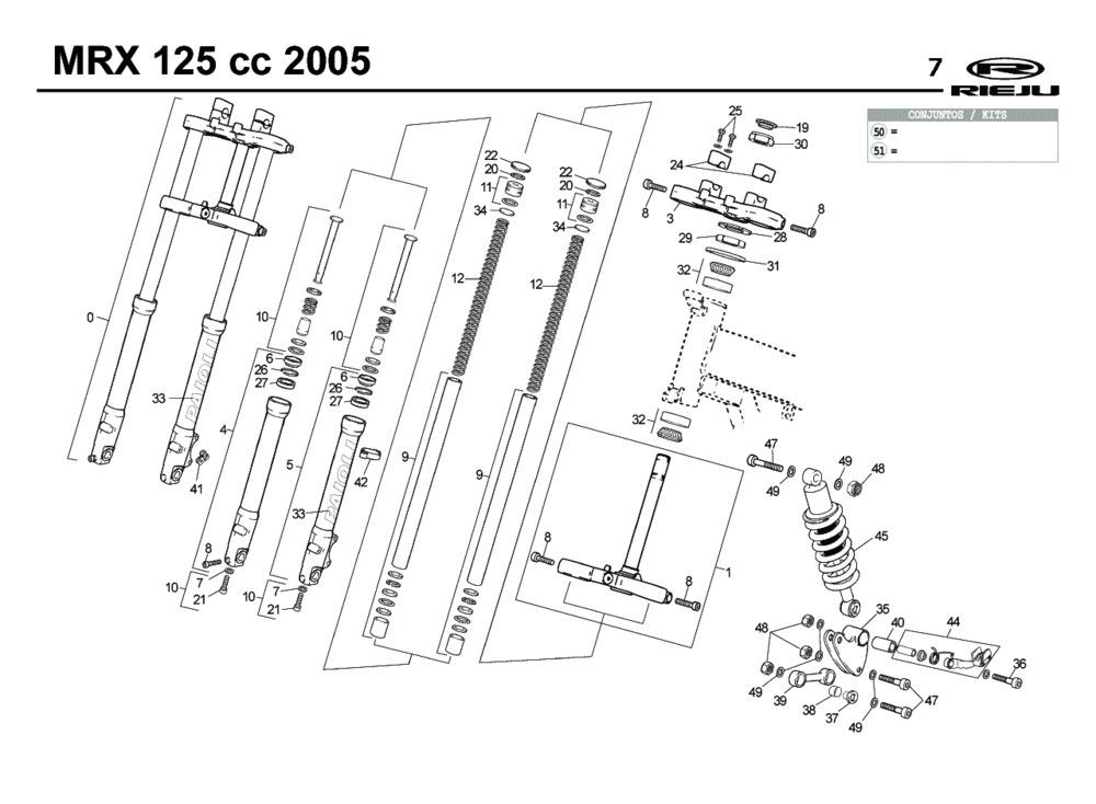 Voorvork - Balhoofdstel - Schokbreker Rieju MRX 125 rood 2005 4-takt