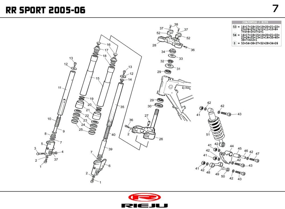 Voorvork - Balhoofdstel - Schokbreker Rieju RR Sport zwart 2005 2-takt