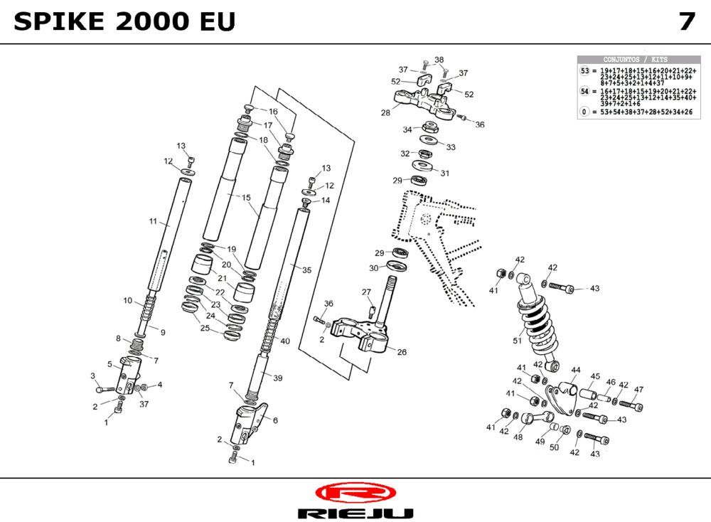 Voorvork - Balhoofdstel - Schokbreker Rieju Spike grijs 2001 2-takt