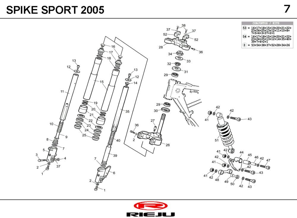 Voorvork - Balhoofdstel - Schokbreker Rieju Spike rood 2005 2-takt