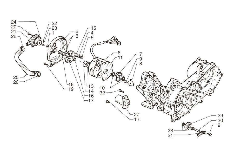 Ontsteking - Stator - Vliegwiel - Startmotor - Waterpomp Yamaha Aerox 50 2-takt LC
