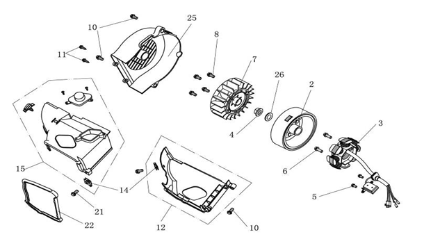 Ontsteking - Stator - Vliegwiel AGM Ape 50 wit