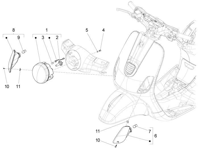 Koplamp - Knipperlichten voorzijde Vespa LX 50 2-takt AC
