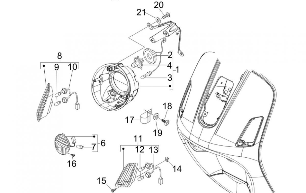 Koplamp - Knipperlichten voorzijde Vespa GTV 250 IE 4V