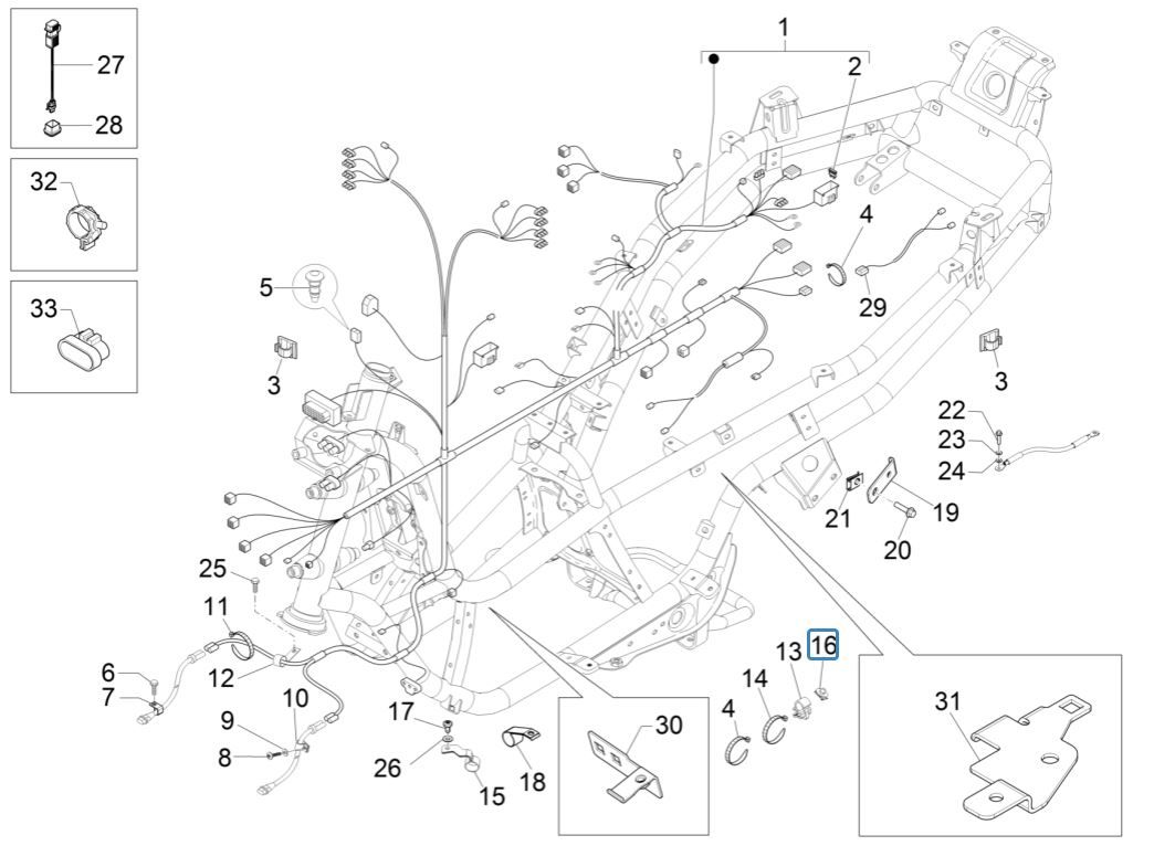 Kabelboom Piaggio MP3 300 ie LT Business - Sport (met en zonder ABS) 2016-2018