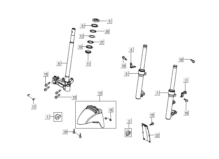 Voorvork - Kroonstuk - Balhoofdstel  - Voorspatbord Kymco Sento 50 4-takt Spring Wit